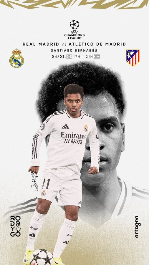  歐冠馬德里德比！羅德里戈曬個(gè)人海報(bào)：伯納烏見(jiàn)，HALA MADRID