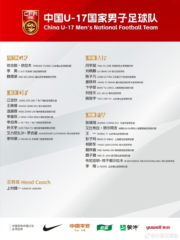  北青體育：U17國(guó)足落選球員彭子鳴、李星辰、陳子凡仍留隊(duì)合練