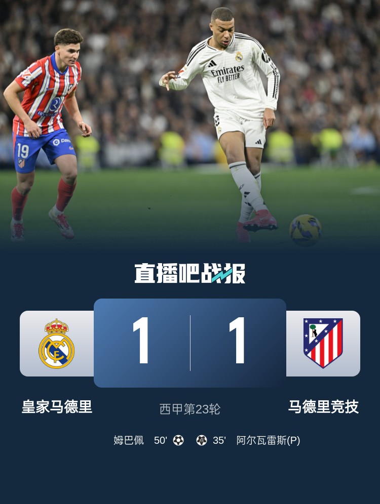 4平1負(fù)！皇馬聯(lián)賽對(duì)馬競(jìng)已5場(chǎng)不勝，4次戰(zhàn)成1-1